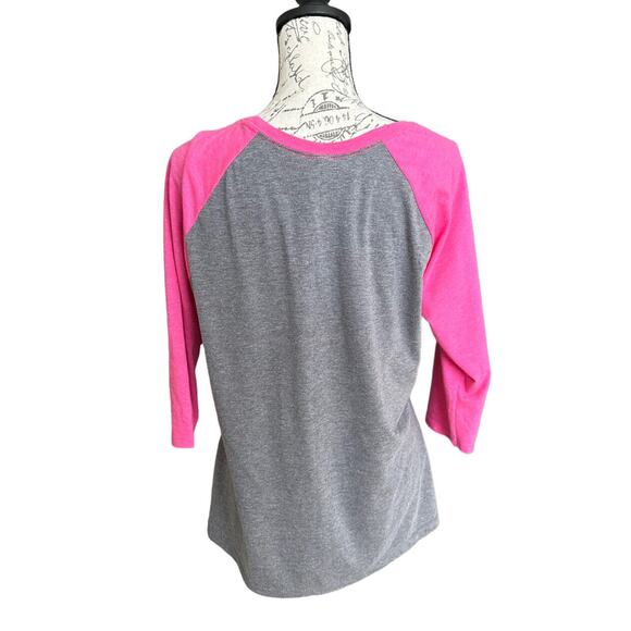 The Office Dunder Mifflin Women’s 3/4 Sleeve Logo Raglan T-shirt Pink Gray XL - Picture 3 of 7